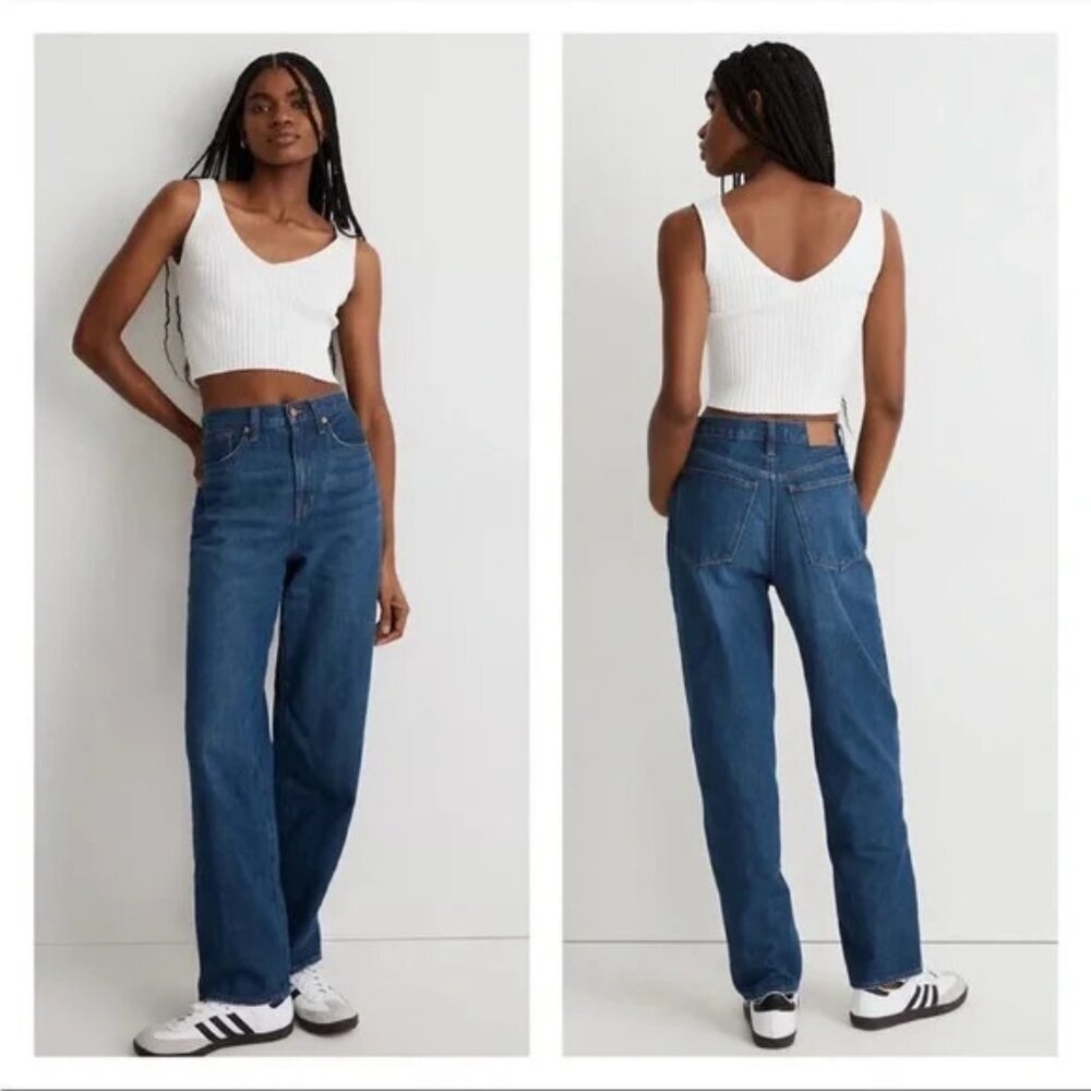 Madewell Dark‎ Wash High Rise Baggy Straight Jeans